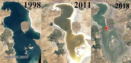 روند خشک شدن دریاچه نمک قم در گذر زمان